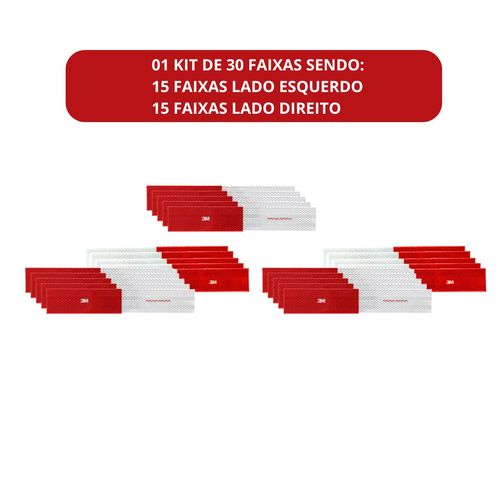 Kit 30 Faixas Refletivas Laterais Direita e Esquerda Conspicuity 50x305mm