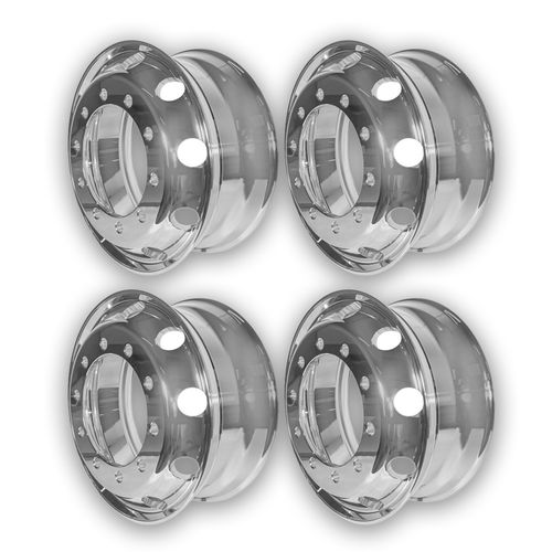 Kit 4 Rodas de Alumínio Alto Brilho Borda Larga Aro 22,5 x 8,25 Pneu 295 10 Furos Reto
